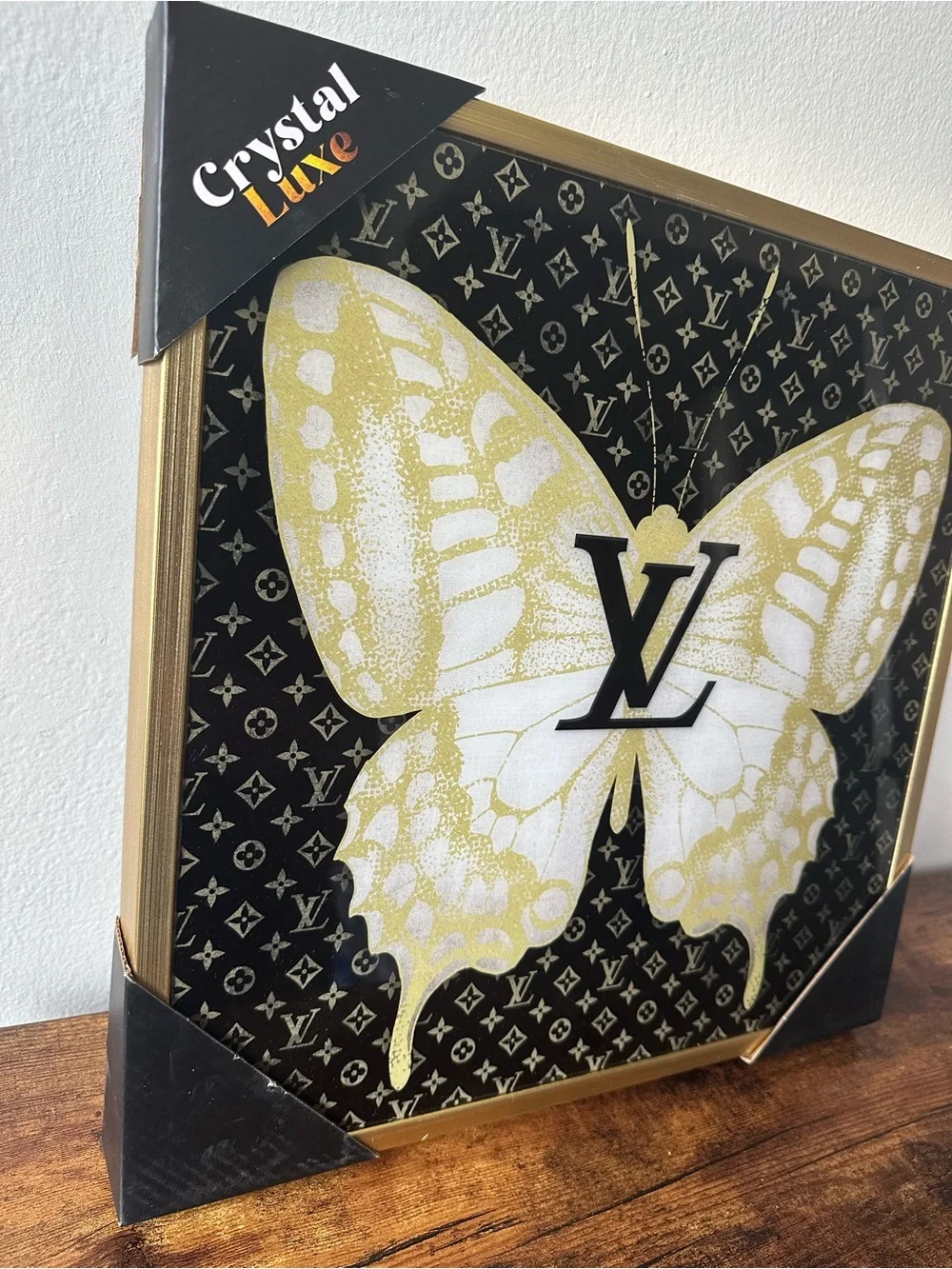 Luxury Designer Inspired Gold & White Butterfly on Black Wall Art Decor NWT - Picture 2 of 3